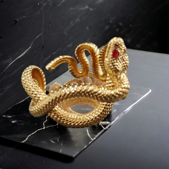 Coiled Snake Ruby Crystal Eyes Ring Adjustable - Picture 2 of 4